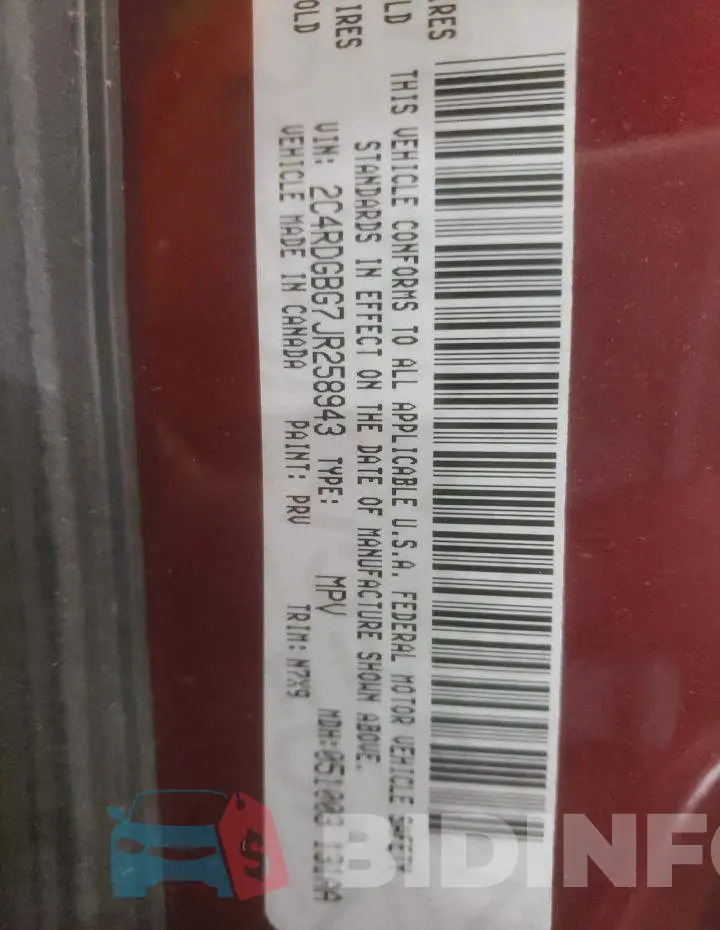 2C4RDGBG7JR258943 Photo# 13