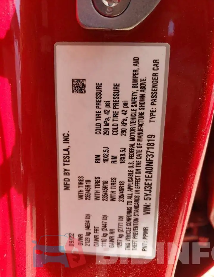5YJ3E1EA0NF371819 Photo# 12
