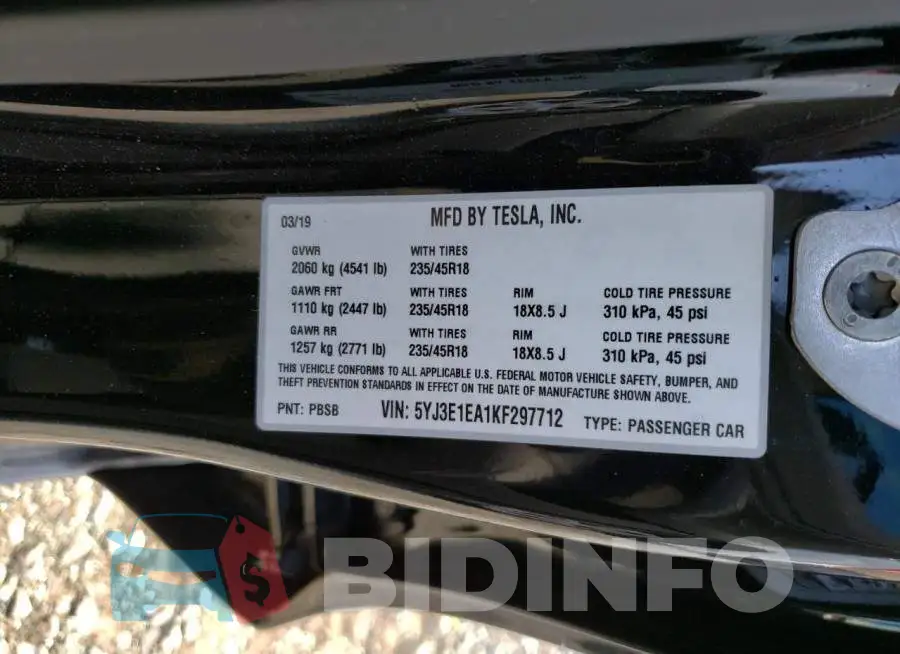5YJ3E1EA1KF297712 Photo# 12