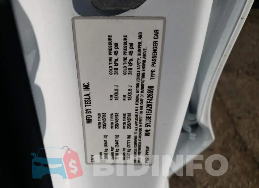 5YJ3E1EA2KF426590 Photo# 12