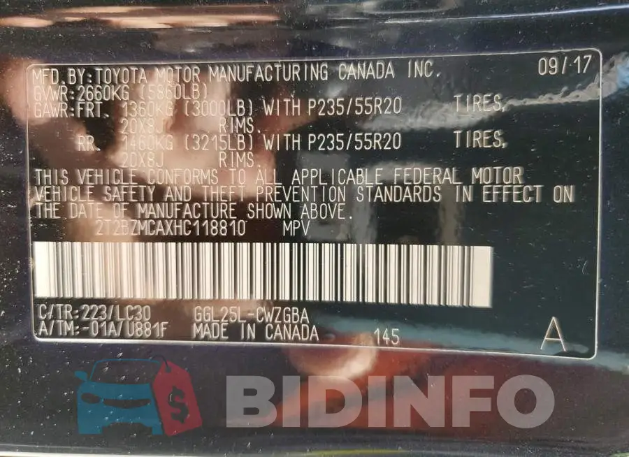 2T2BZMCAXHC118810 Photo# 14