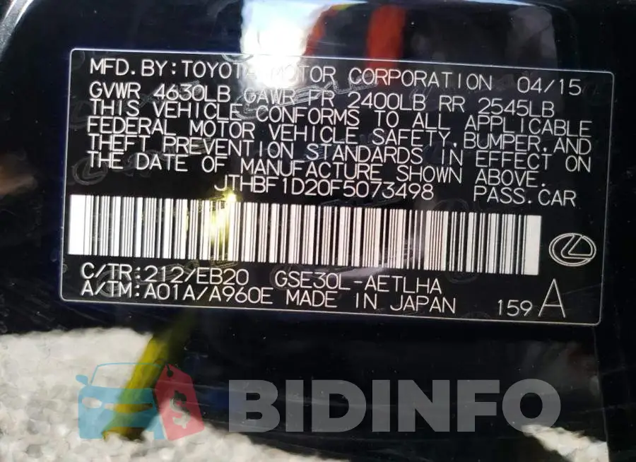 JTHBF1D20F5073498 Photo# 12