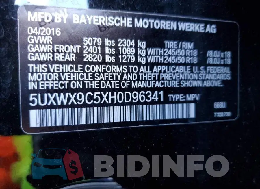 5UXWX9C5XH0D96341 Photo# 12