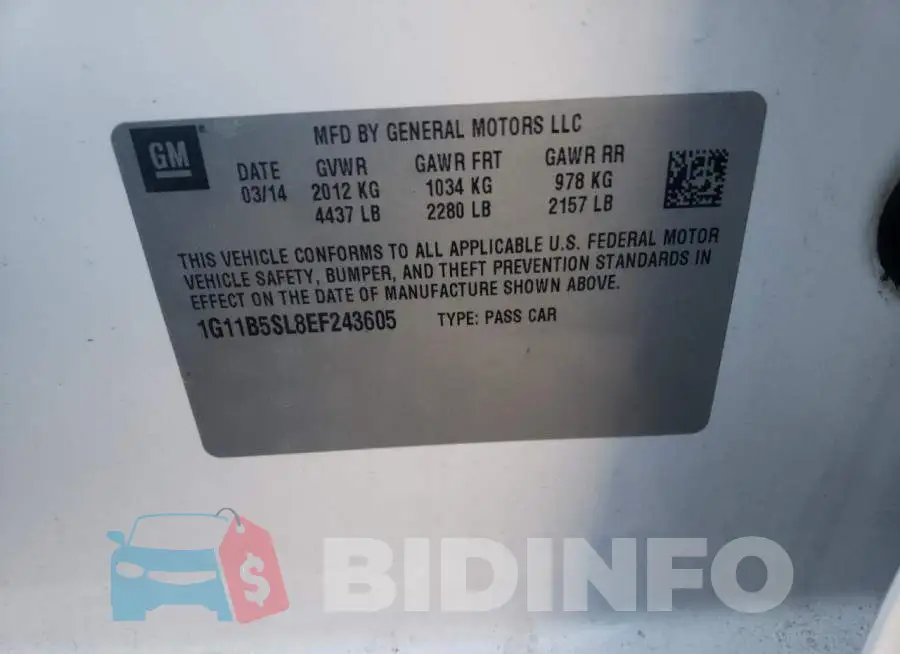 1G11B5SL8EF243605 Photo# 12