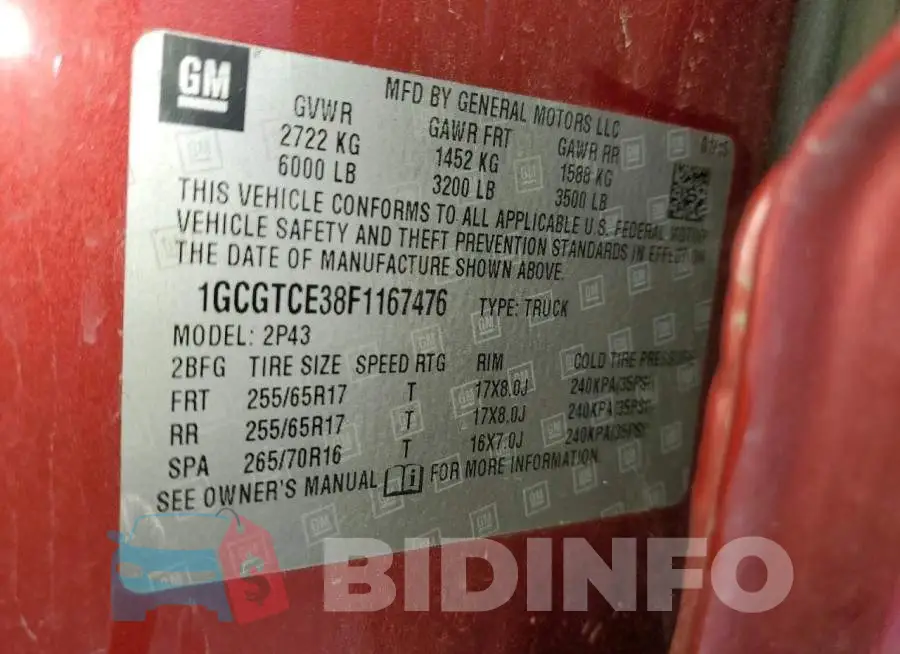 1GCGTCE38F1167476 Photo# 12