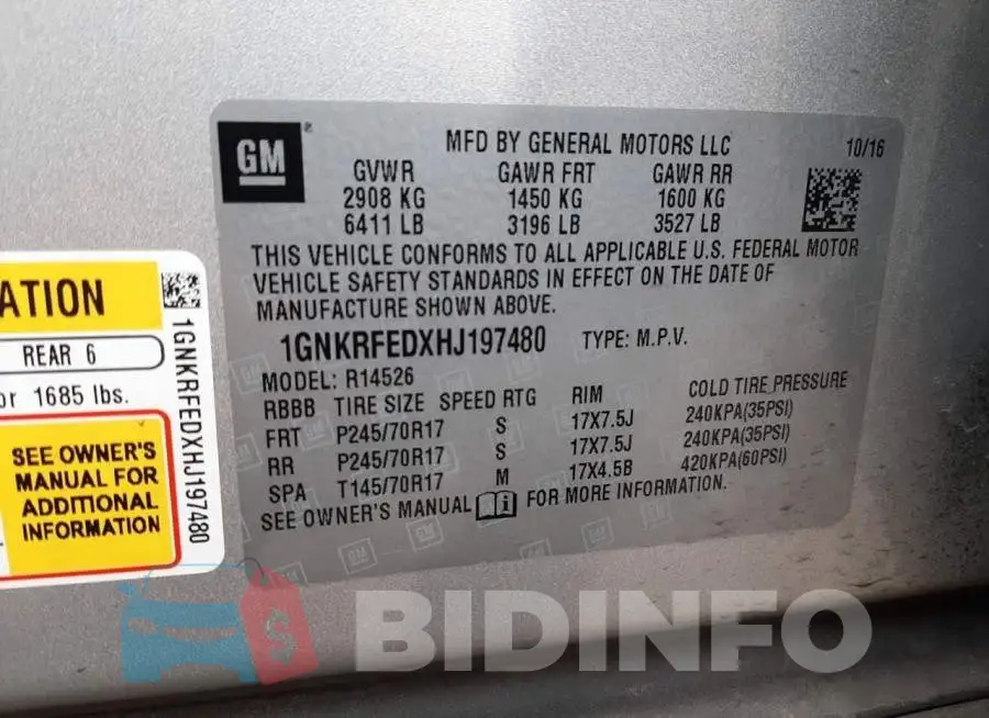 1GNKRFEDXHJ197480 Photo# 13