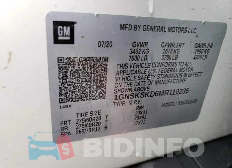 1GNSKSKD6MR110235 Photo# 13