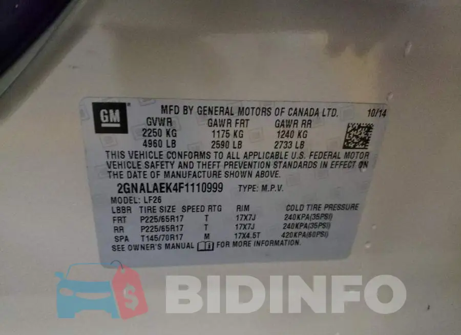 2GNALAEK4F1110999 Photo# 14