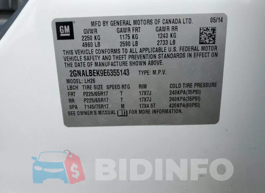 2GNALBEK9E6355143 Photo# 12