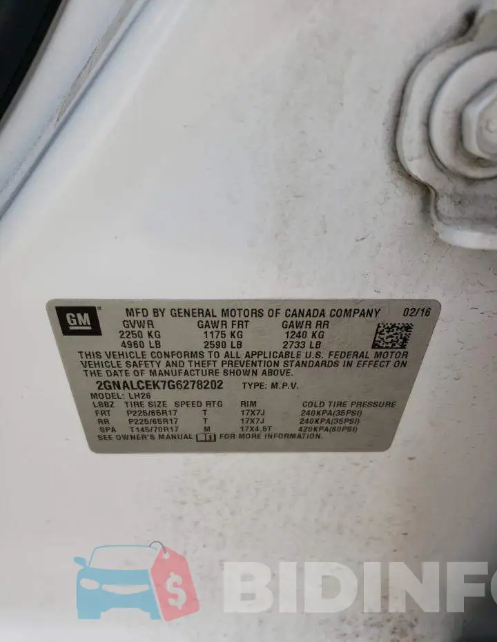 2GNALCEK7G6278202 Photo# 13