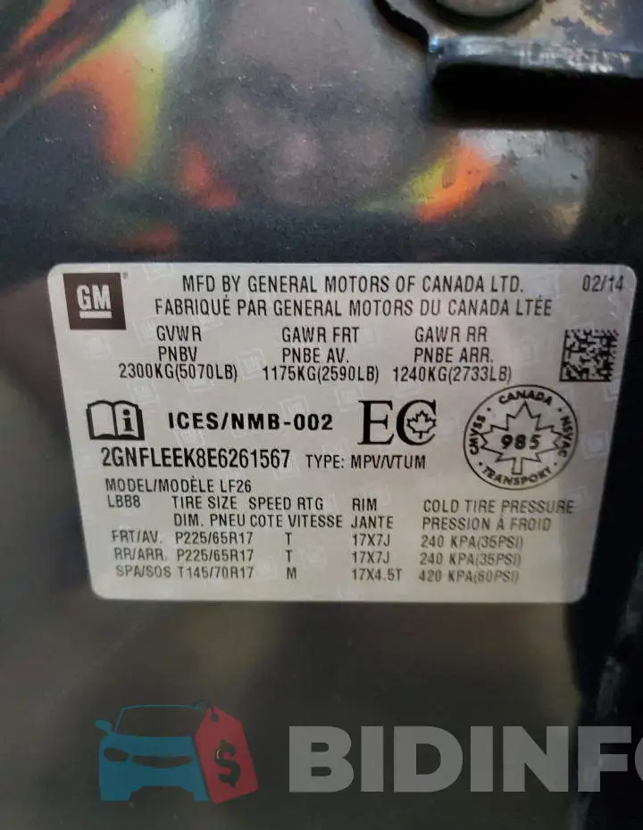 2GNFLEEK8E6261567 Photo# 14