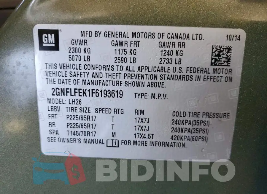 2GNFLFEK1F6193619 Photo# 13