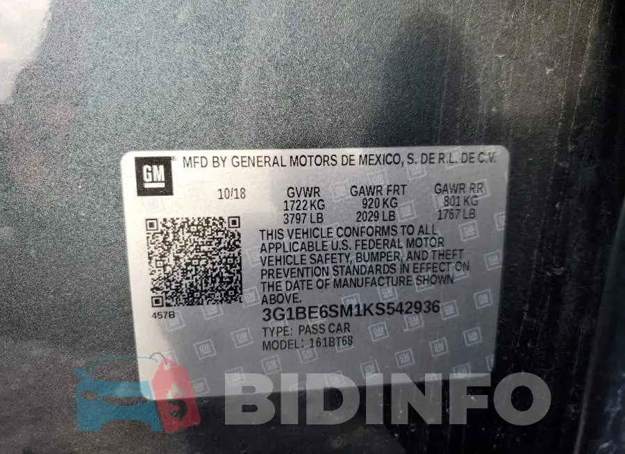 3G1BE6SM1KS542936 Photo# 12