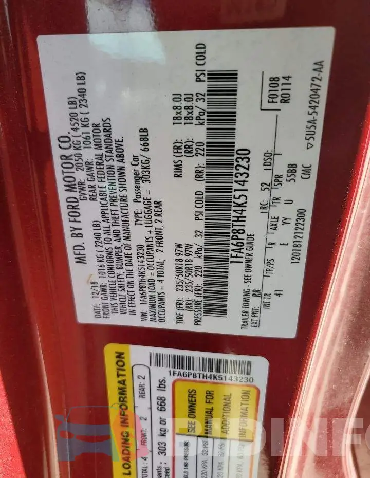 1FA6P8TH4K5143230 Photo# 12