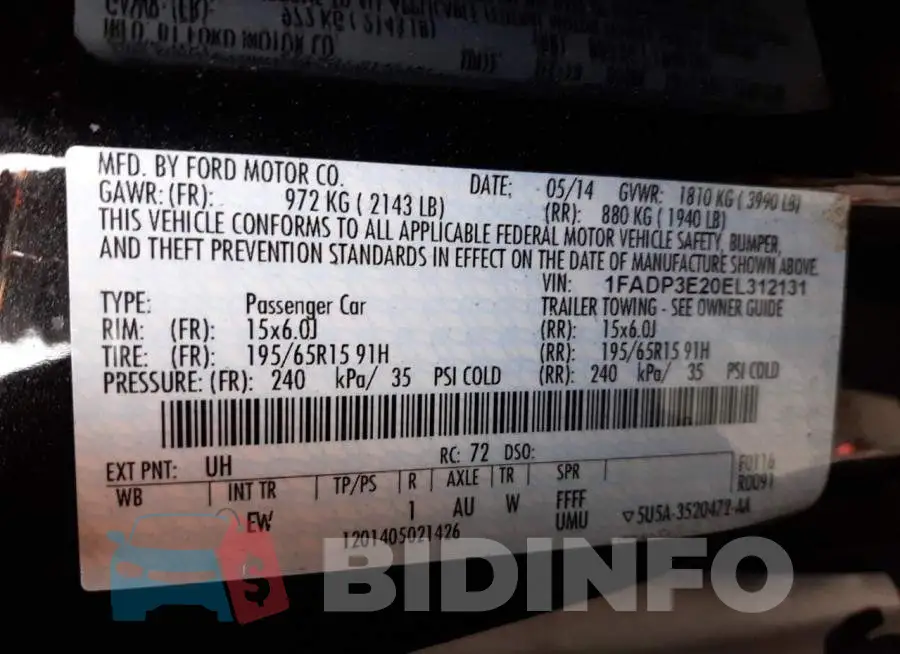 1FADP3E20EL312131 Photo# 12