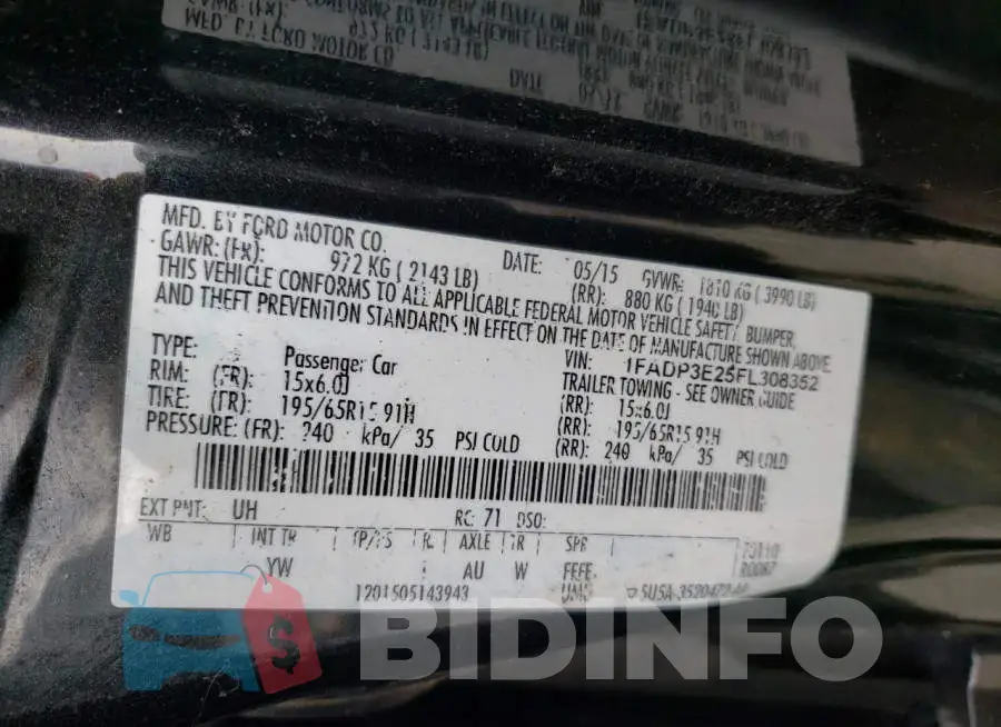 1FADP3E25FL308352 Photo# 13