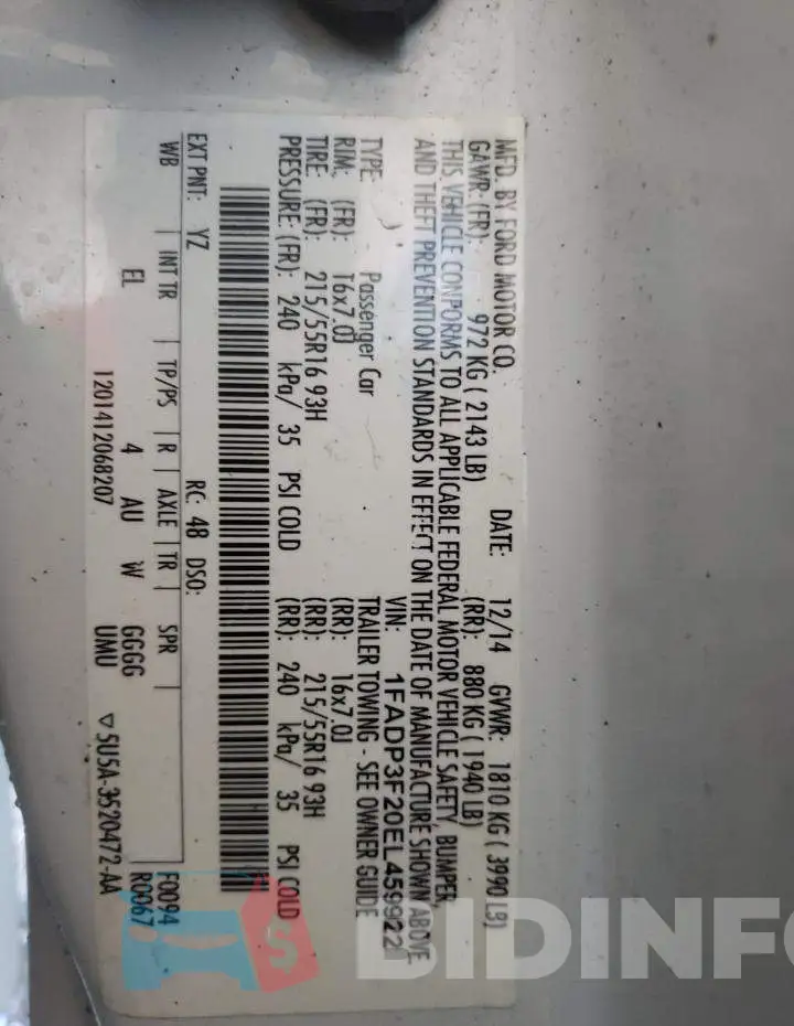 1FADP3F20EL459922 Photo# 13