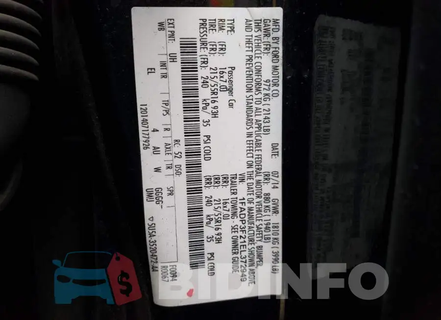 1FADP3F21EL372949 Photo# 12