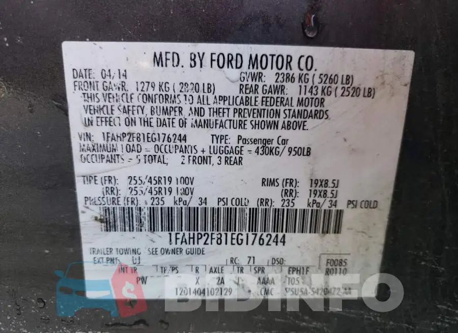 1FAHP2F81EG176244 Photo# 13