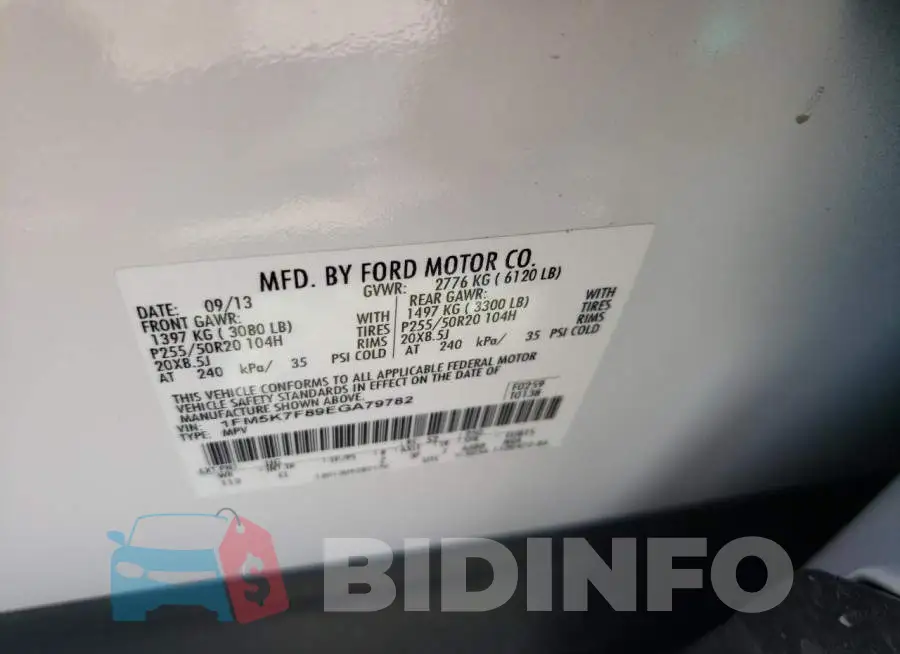 1FM5K7F89EGA79782 Photo# 13