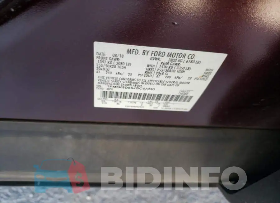 1FM5K8D85JGC47050 Photo# 14
