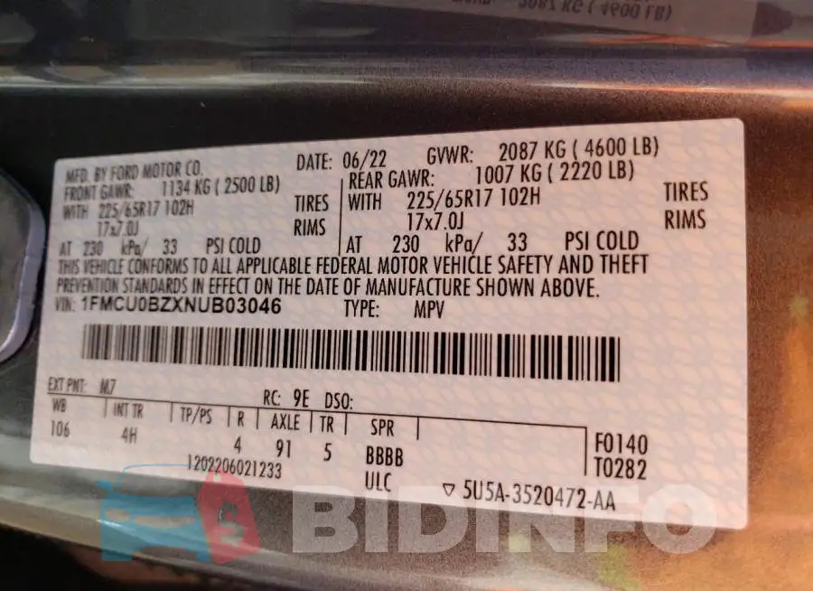 1FMCU0BZXNUB03046 Photo# 13