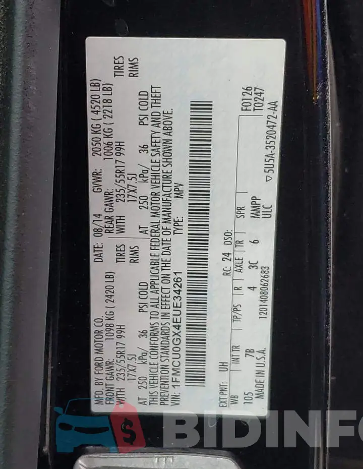 1FMCU0GX4EUE34261 Photo# 13