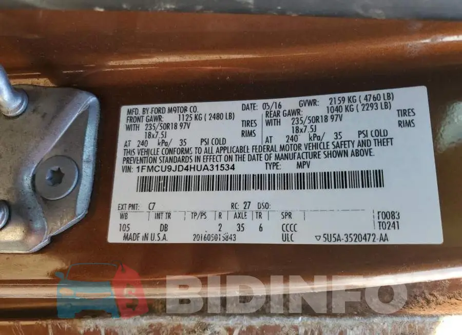 1FMCU9JD4HUA31534 Photo# 13