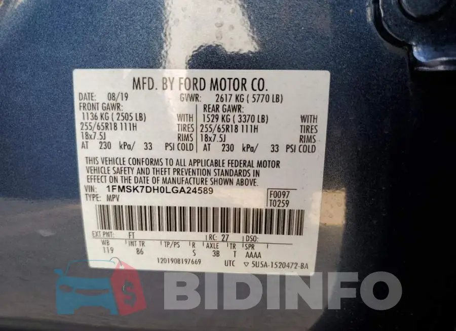 1FMSK7DH0LGA24589 Photo# 13