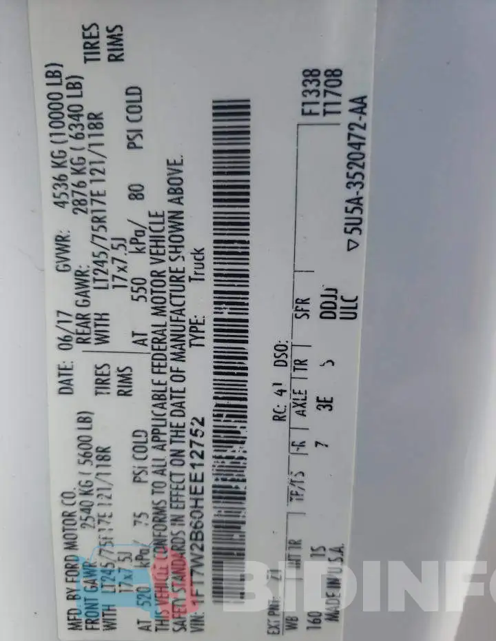 1FT7W2B60HEE12752 Photo# 12