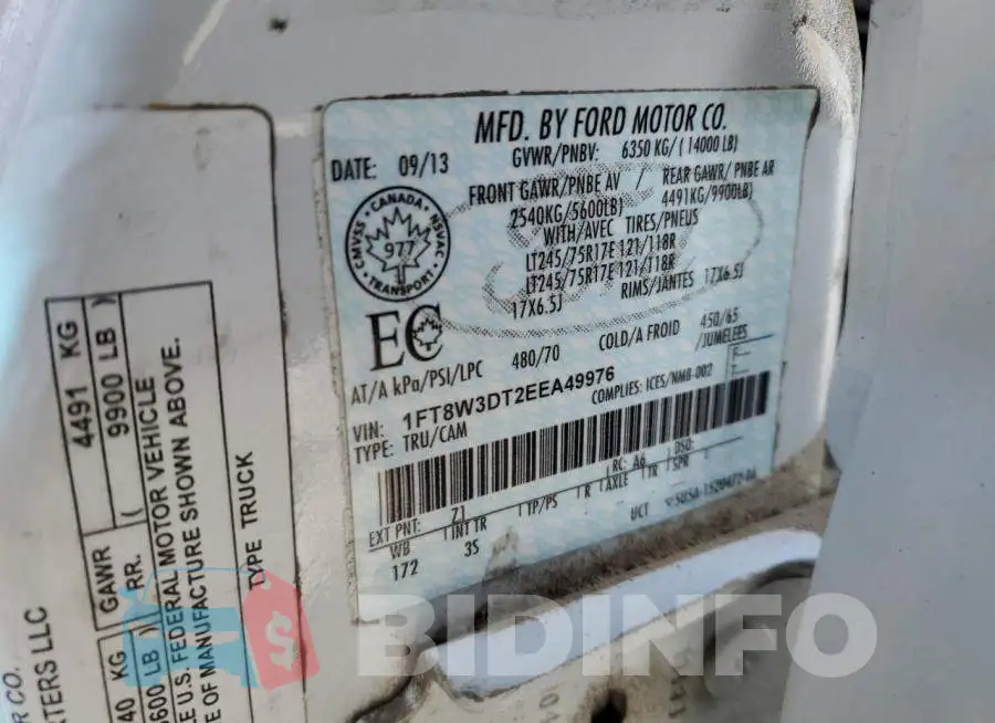1FT8W3DT2EEA49976 Photo# 12
