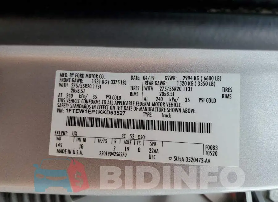 1FTEW1EP1KKD63527 Photo# 12