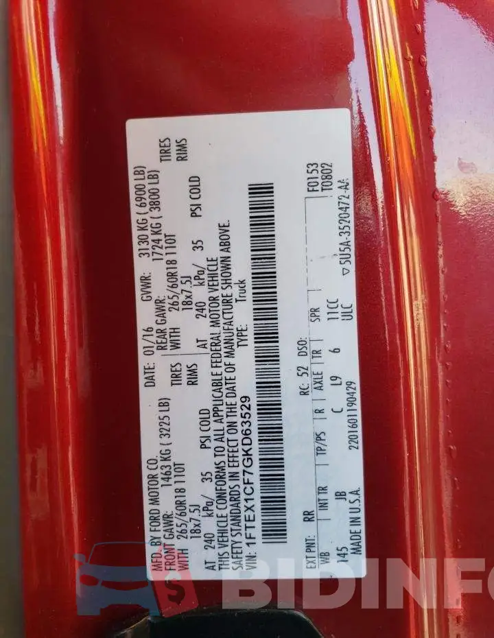 1FTEX1CF7GKD63529 Photo# 12