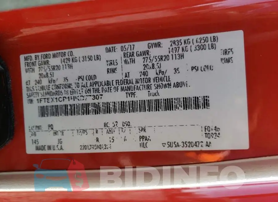 1FTEX1CP1HKD77307 Photo# 12