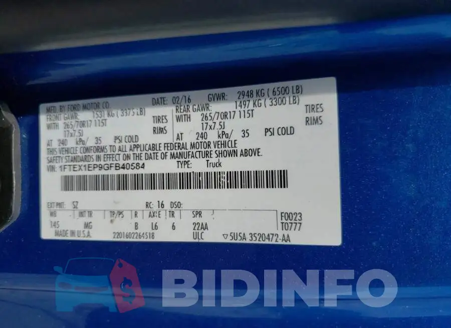 1FTEX1EP9GFB40584 Photo# 10
