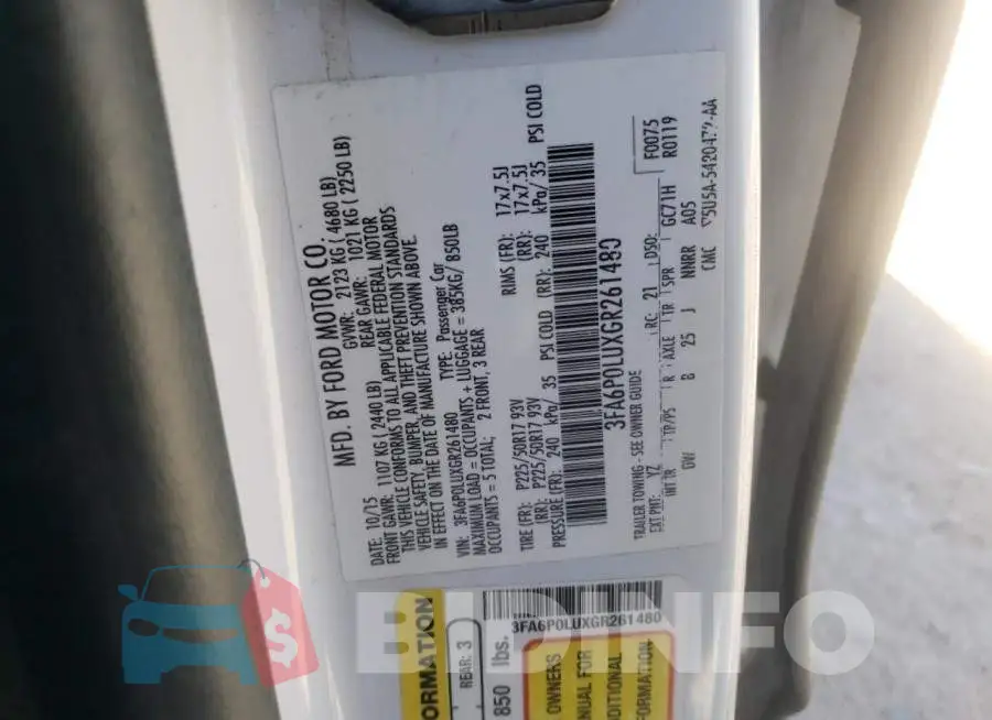 3FA6P0LUXGR261480 Photo# 12