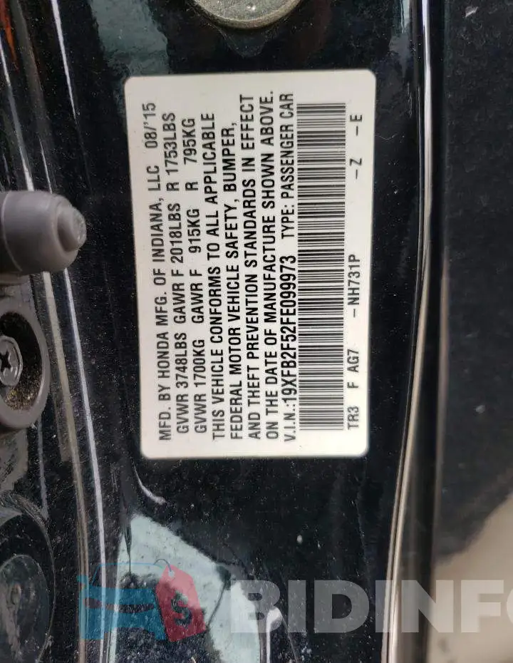 19XFB2F52FE099973 Photo# 12