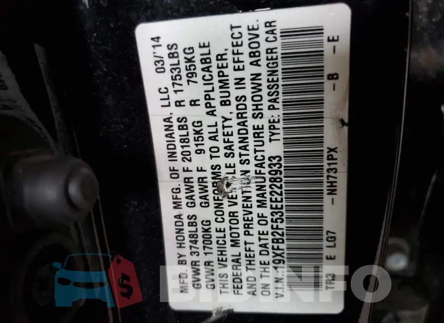19XFB2F53EE228933 Photo# 12