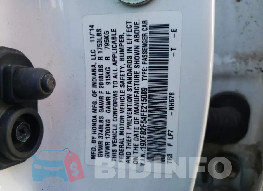 19XFB2F54FE215089 Photo# 12