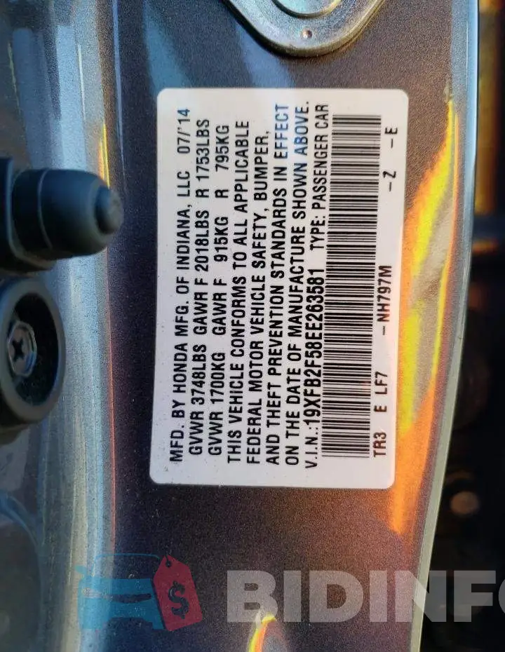 19XFB2F58EE263581 Photo# 12