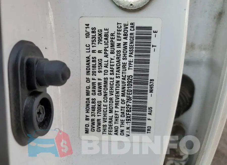 19XFB2F76FE010925 Photo# 12