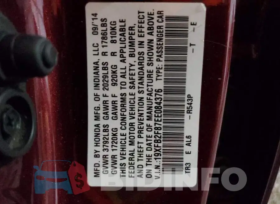 19XFB2F87EE084376 Photo# 12