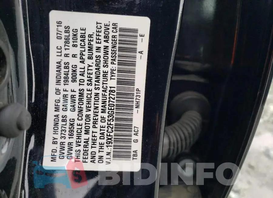 19XFC2F53GE072781 Photo# 12