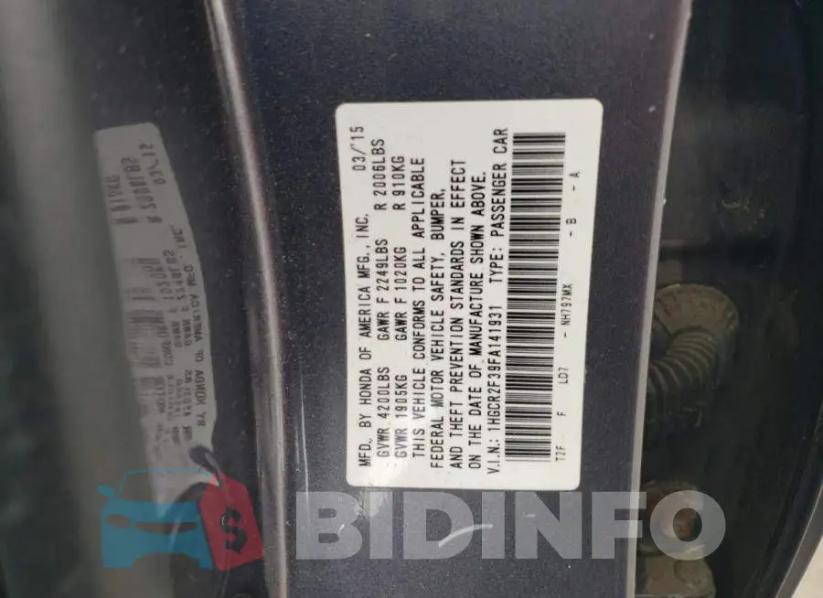 1HGCR2F39FA141931 Photo# 13