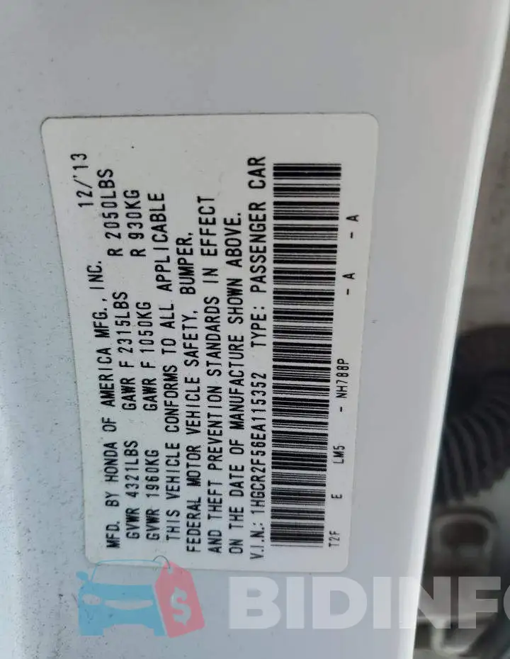 1HGCR2F56EA115352 Photo# 13