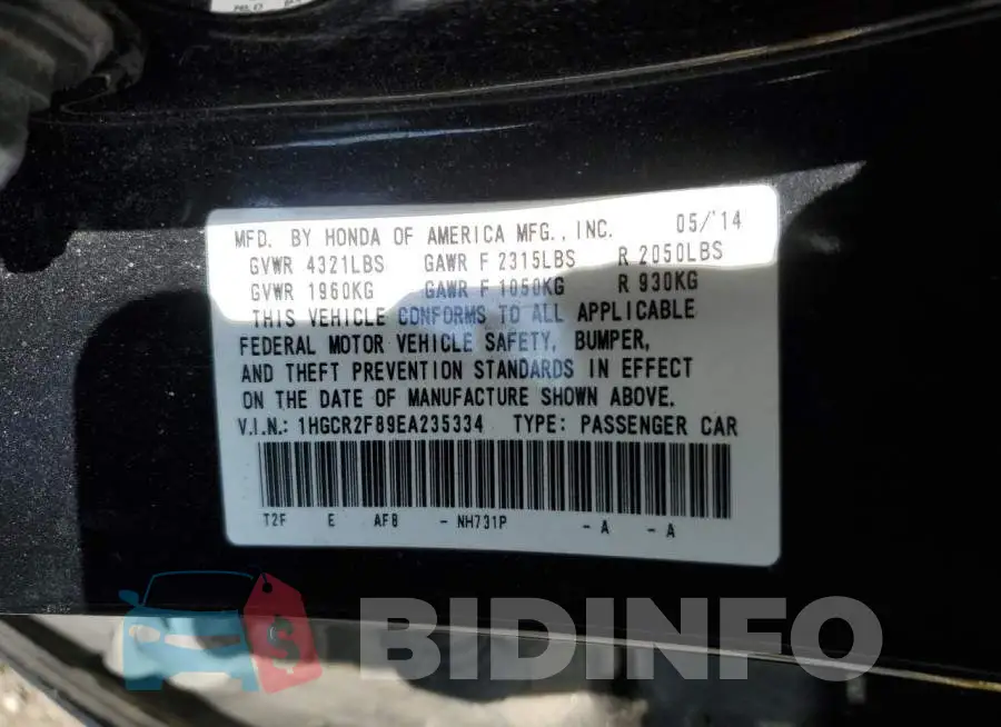 1HGCR2F89EA235334 Photo# 12