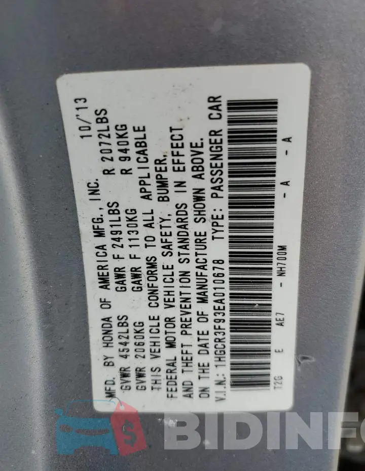1HGCR3F93EA010678 Photo# 12
