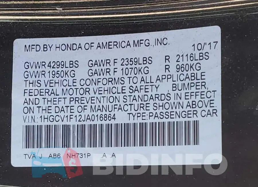 1HGCV1F12JA016864 Photo# 12