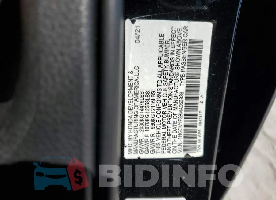 1HGCV1F38MA066836 Photo# 12