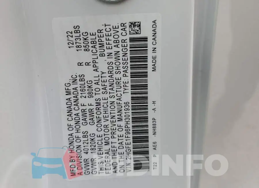 2HGFE1F96PH301936 Photo# 12